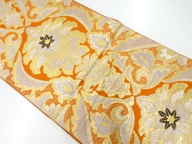 アンティーク　花更紗模様織出し袋帯（材料）